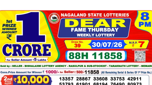 Nagaland State Today Lottery Result 8 PM 30 July 2026