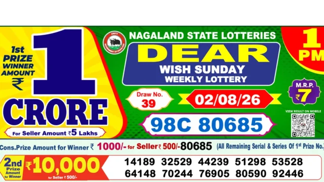 Nagaland State Today Lottery Result 1 PM 2 August 2026