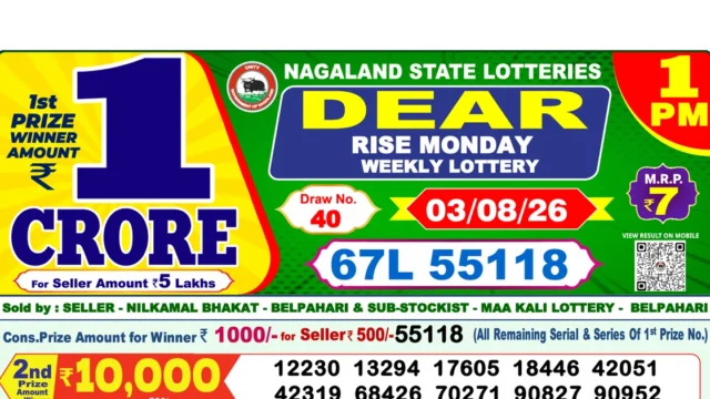 Nagaland State Today Lottery Result 1 PM 3 August 2026