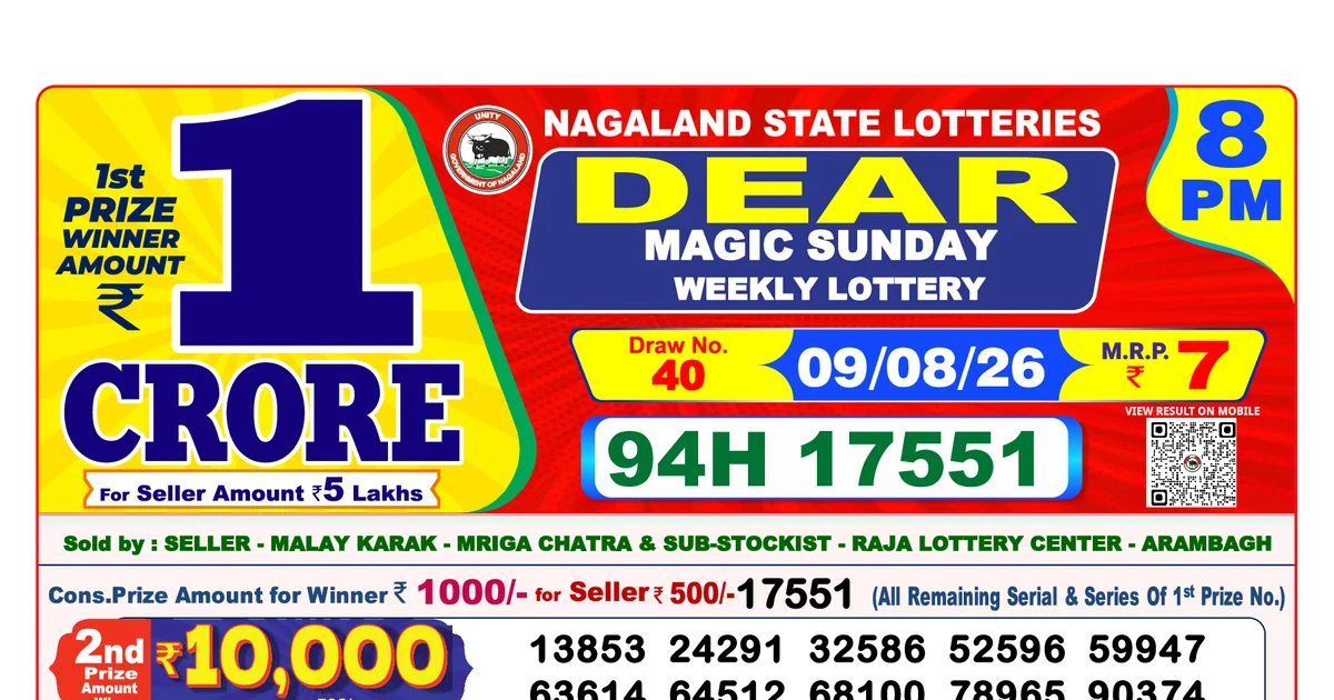 Nagaland State Today Lottery Result 8 PM 9 August 2026